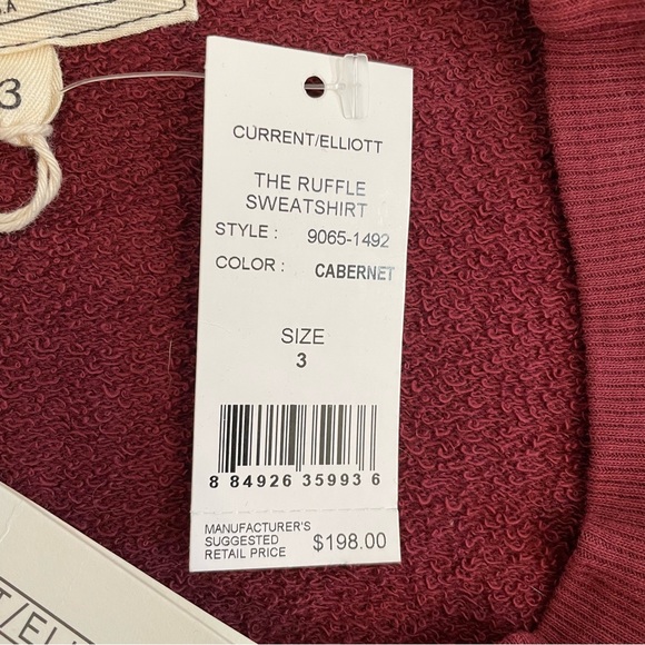 NWT Current/Elliot Ruffle Sweatshirt Cabernet Size 3 Large Cotton Feminine - Picture 12 of 17
